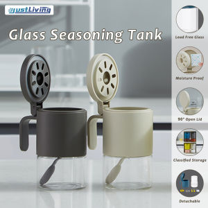 JustLiving 1ชิ้นแก้วกันความชื้นขวดปรุงรสเกลือขวดใส่เครื่องปรุงขวดสุญญากาศสำหรับเกลือน้ำตาลพริกไทยผงด้วยช้อนโถเครื่องเทศแก้วขวดเครื่องปรุงขวดปรุงรสเครื่องปรุงในครัว