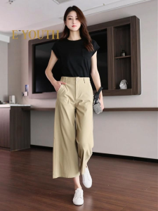 Eyouth 10179 Women Wide-Leg Cropped Pants