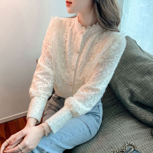 WANGGONGZHU | Thickened Lace Base Shirt Womens Fashionable Inner Wear Autumn Winter New Style Elegant Shirt Design Sense Womens Shirt