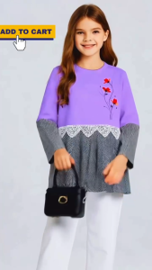 Baju Atasan Anak Perempuan Korea Style –Bahan Crinkle Airflow Mixs Katun Salur 5–16 Tahun -Terbaru