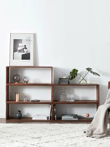 Solid Wood Black Walnut Color Long Cabinet Free Combination Grid Bookcase Simple Low Table Floor Standing Bookshelf Creative Sofa Side Table