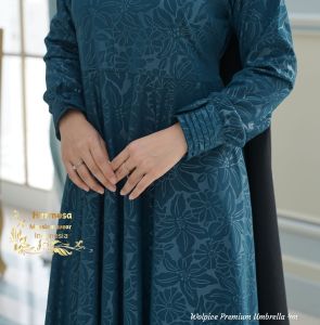 Gamis syari hermosa bahan wolfis embos motif bunga lily tosca-gamis bunga bunga busui umbrella mewah