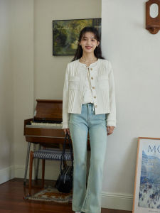 MIXABO Short Chic Style Womens Jacket Casual Long Sleeve Fringed Open Cardigan Commute Top Polyester Blend round Neck Single Button