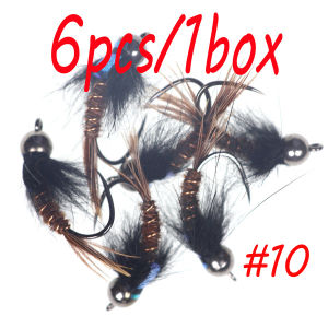 6PCS #8 #10 #12 Fast Sinking Bead Head Flash Back Pheasant Tail Nymph Wet Fly Rocky River Trout Fly Fishing Flies Bait Lure