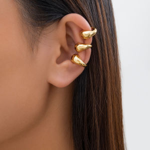 Ingemark | Ingemark 3Pc/Set Trendy Geometric C-shaped Clip Earrings for Women Hip-Hop Glossy Ear Cuff No Piercing Earring Jewelry Gifts