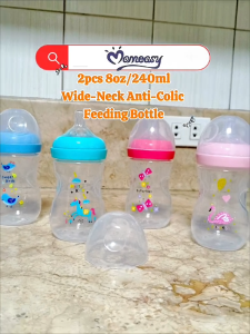 Momeasy 2pcs 8oz/240ml Wide-Neck Anti-Colic Transparent Milk Bottle Newborn & Up Feeding Baby Bottle