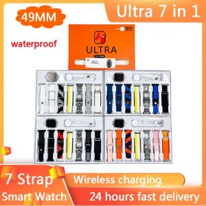 🎁 Original Product + FREE Shipping 🎁 2024 Smart watch Ultra 7 in1 Waterproof 7 Straps Men Women 49MM Bluetooth Call Heart rate Wireless Charging Fitness Bracelet Smartwatch set True screw true buckle WU70