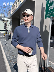 New Pure Cotton Dad Spring Business Casual Polo Shirt Middle-Aged Mens Long Sleeve T-Shirt Fashionable Urban Style Cotton 100%