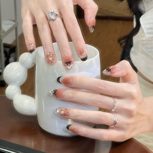 Handmade Short Sweet And Cool Girl Nail Art Cat Eye Butterfly Knot White Enhancing High-End Feeling Nail Stickers Wearable Nails