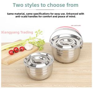 Thickened Stainless Steel Pot with Lid And Handle for Kitchen Oil Basin round Shape Handheld Basin Family Use Cooking Utensil