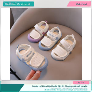 Giày Sandal Lưới Cho Bé Tập Đi Đế Mềm Quai Dán Velcro Chống Trượt Thoáng Khí Size 15-25