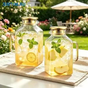 JUSTINLAU | JUSTINLAU 3800ml Glass Cold Water Pitcher Tea Pot Heat Resistant Square Glass Water Kettles Home Office Summer Juice Milk Kettle