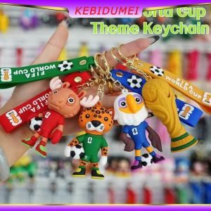 KEBIDUMEI 4PCS World Cup Soccer Mascot Keychain Pendant - Jaguar Eagle Moose Trophy for Football Fans Sporty Gift Bag Decor