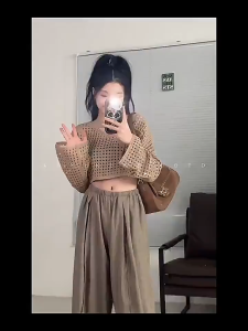 FASHLOVER Korean Summer Popular Long-sleeve Hollow Blouses Crop top