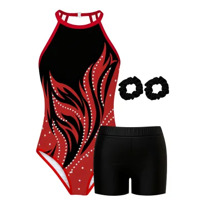 Gymnastics Leotard for Girls Athletic Gymnastics Unitard Halter Neck Biketard Tumbling Activewear for Kids No Diamond