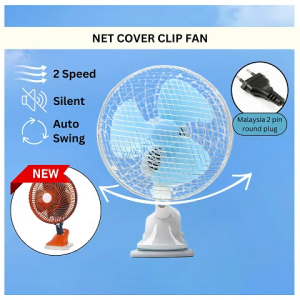 Ready Stock Malaysia 2 Pin Plug Clip Fan Kipas Mini Adjustable Angle Angin Strong Wind Quiet Fan PP Net Cover Child Safe Low Noise Easy Clean Manual Tilt Stable Base Lightweight Berayun Senyap Bilik Meja Pejabat Office Bedroom Study Room Asrama Hostel