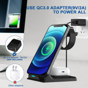 Wireless Charger Stand For IPhone16 15 14 13 12 11 XR 8 Apple Watch 3 In 1 Qi Fast Charging Dock Station for Airpods Pro IWatch9 8 7 6