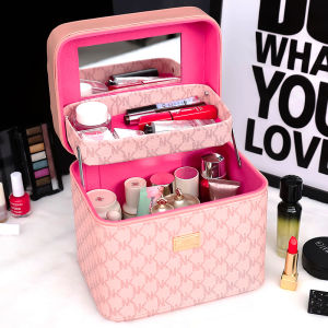 Double Layer Portable Womens Makeup Bag Large Capacity Storage Box Internet Famous High-End Feel Handbag Cosmetic Organizer