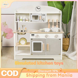 Montessori Wooden Kitchen Playset Japanese Style White Toy with 30+ Food Pretend Cooking Role Play for Kids 3-6 Years