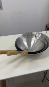 Stainless Steel Wok Non Stick Stainless Steel Kuali Deep Chinese Wok Wooden & Single Handle  不锈钢锅 Panci keluli Tahan Karat 28/30/32/36/40/43cm