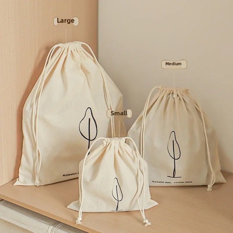 Saco de armazenamento com cordão em algodão puro, bolsa multifuncional para bagagem de viagem, organizador de objetos diversos para casa à prova de poeira.
_voghion.com