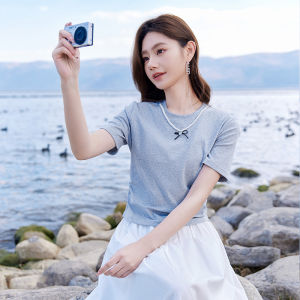 Black Tech Antibacterial Short Sleeve round Neck T-Shirt Womens Fashion Green Summer New Style Commute Style Slim Fit Cotton