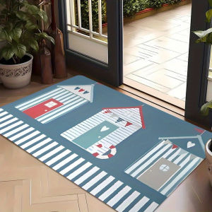 VIKAMA Striped Beach Cabin Doormat Non-Slip Absorbent Indoor Outdoor Entryway Mat Bathroom Rug Home Decor