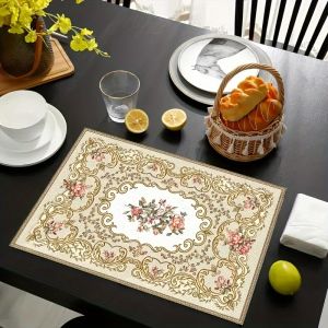 VIKAMA 4/6/8/10 PC European Vintage Embroidery Table Runner Dining Table Desk Cafe Light Luxury Flowers Home Decoration