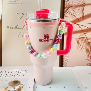 Portable Stanley Straw Cup Girls Heart Ins Colorful Beads Handheld Lanyard Water Bottle Holder Suitable for Everyone