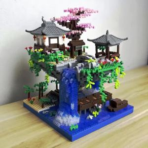 Taohuatan Lake Themed Micro Brick Building Blocks Set Adult Creative Toys Unique Chinese Landscape Model Bricks with LED Light
