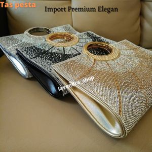 Tas Pesta Wanita Premium Elegan Mewah Terbaru Crystal Clutch Bag Dilapisi oleh KRISTAL