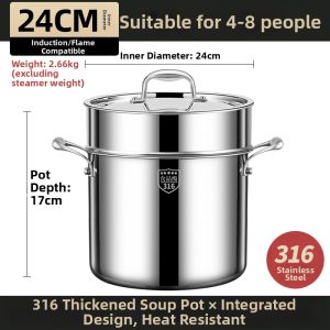 RONGCHUAN | Multi-functional Thickened Elevated Stockpot 316 Stainless Steel