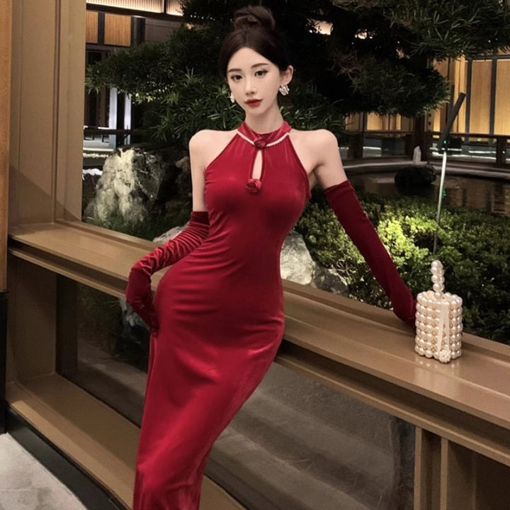New Chinese Style Dress Women's Fancy Red Christmas New Year