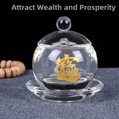 Crystal Zen Offering Cup Buddhist Mantra Sacred Water Cup Wealth Attracting Lotus Flower Buddha Offering Cup Earthly Bodhisattva Water Cup