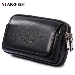 Mens Genuine Leather Phone Bag Belt Small Waist Bag Top Layer Cowhide Double Layer Large Capacity Wear Resistant Waterproof
