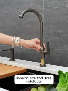 Brass Kitchen Faucet 360° Universal Rotation Single Cold Splash-Proof Ceramic Valve Core Universal PVD Enamel Baking Finish