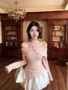 GUZILIAN | Irregular Ruffle Yellow Knit Sweater One-Shoulder Off-Shoulder Turtleneck Top