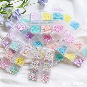 6 Grid Manik-Manik Akrilik 3D Bentuk Bulat Warna Macaron Untuk Dekorasi Nail Art Diy