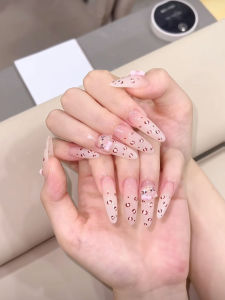 Pink Kitty Cat Leopard Print Nail Art Sweet Cool Trendy Girl Style Detachable Handmade Wearable Nails Beauty Tool for Any Skin Type