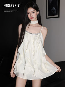 Váy Ngắn Chữ a Không Tay Màu Be Đính Hạt Phong Cách Pháp Forever 21 Cho Nữ Mùa Hè 2025 Váy Midi Chữ a Xếp Ly