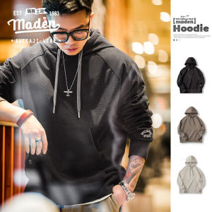 Maden thương hiệu Quần áo bảo hộ phong cách 2023 nam mới Thanh Niên Phong Cách Học viện phong cách Mỹ thêu cổ điển áo len trùm đầu với nhung cảm giác đa năng màu trơn nam đơn giản áo len