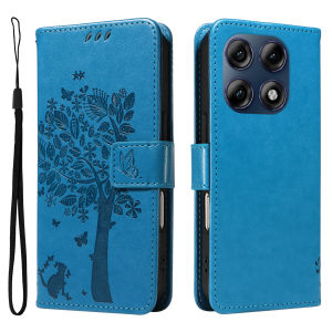 Leather Wallet Flip Case for Motorola Moto Edge 60 70 X70 Air G86 G56 G06 G67 Pro Fusion Power | Cat Tree Embossed Design