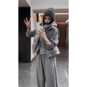 LIANGYILAILIN | Dairy Style Set Womens Hooded Sweatshirt Warm Vest High Waist Casual Pants