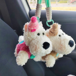 INS West Highland Car Keychain Stuffed Doll Cute Scrawl Puppy Doll School Bag Pendant Girls Gifts