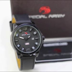 Jam tangan Pria Special Army 8211 tali kulit tanggal hari aktif analog original