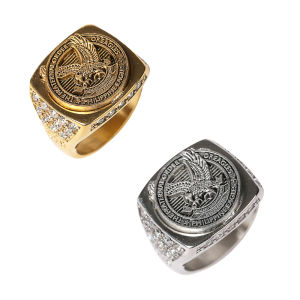 Shinny Stone Stainless Steel Eagles Fraternal Ring for ATE Size 4-12