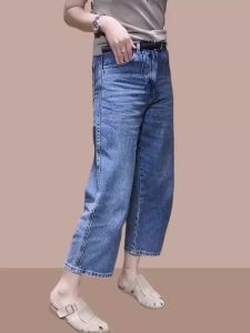 กางเกงยีนส์ทรงตรงขาบานบางสำหรับผู้หญิงในช่วงฤดูร้อนปี 2025 กางเกงขายาวทรงหลวมเอวกลาง กางเกงขายาวทรงหลวมสำหรับผู้หญิง