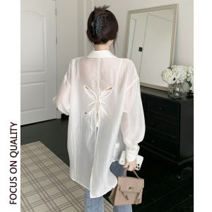 LUOFEN | Womens Summer Lightweight Hollow Out Butterfly Knot Sun Protection Shirt Outerwear Cardigan White Chiffon Jacket Commute Style