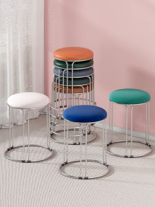 Accessible Luxury Steel Bar Stool For Home round Stool Living Room Stool Ins Stackable Low Stool Internet Celebrity Small Bench Scandinavian Dining Stool