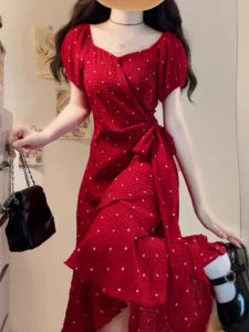 LIRUSHAN | French Red Dots Irregular Long Summer Dress